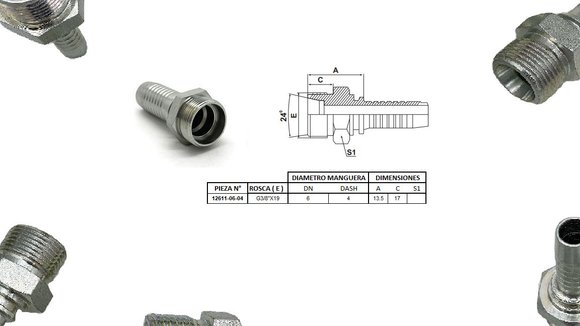 Imagen de MACHO RECTO 3/8'' BSP X 19F 04 MANG.1/4''